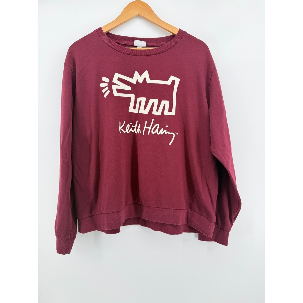 Keith Haring Kids Barking Dog Graphic Sweatshirt Maroon Burgundy XXL 18-20